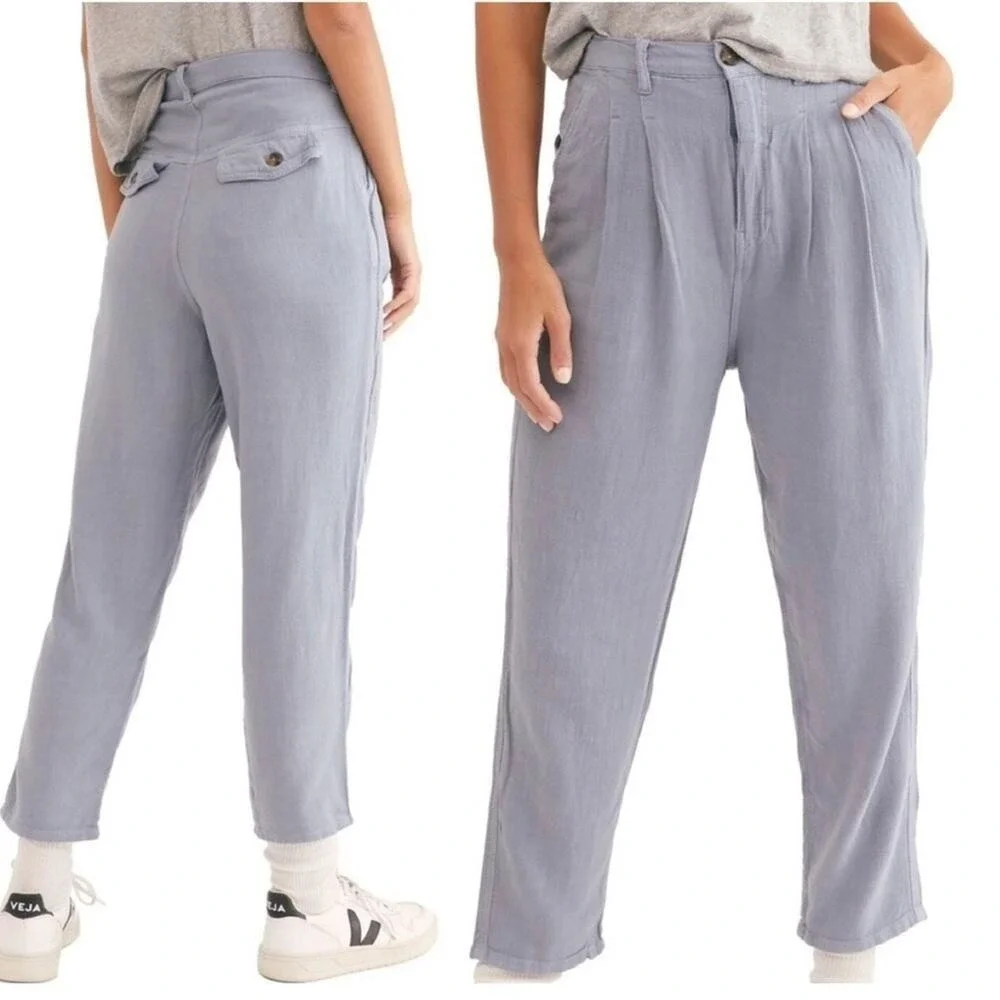 NWT Free People Faded Love Linen Blend High Waist Pants 27 Blue